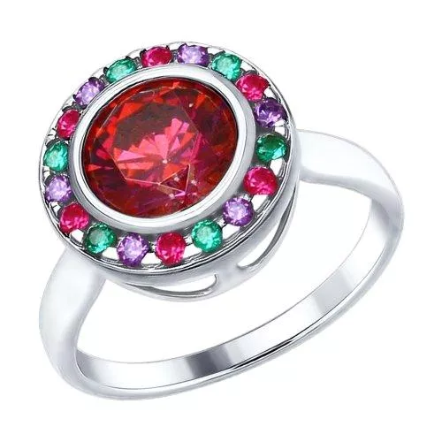Кольцо из серебра с красным Swarovski Zirconia и фианитами