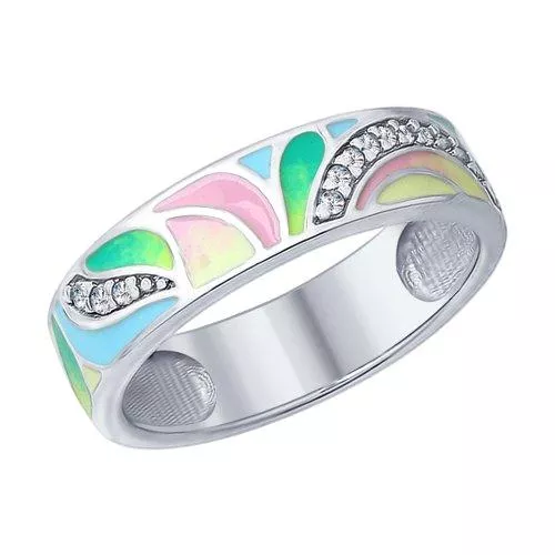 Кольцо из серебра с эмалью с фианитами