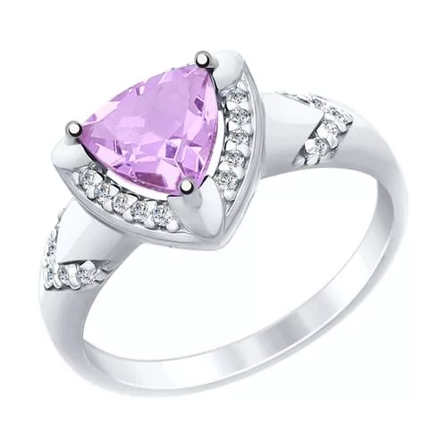 Кольцо из серебра с аметистом и фианитами
