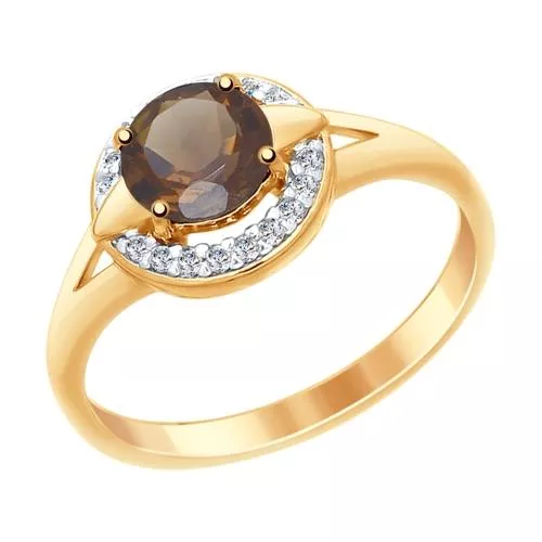 Кольцо из золочёного серебра с раухтопазом и фианитами