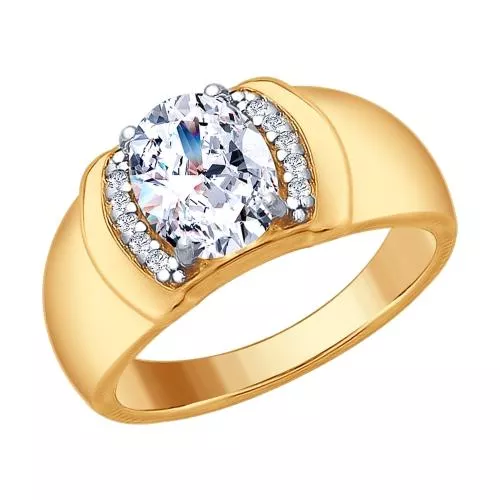 Кольцо из золочёного серебра с фианитами