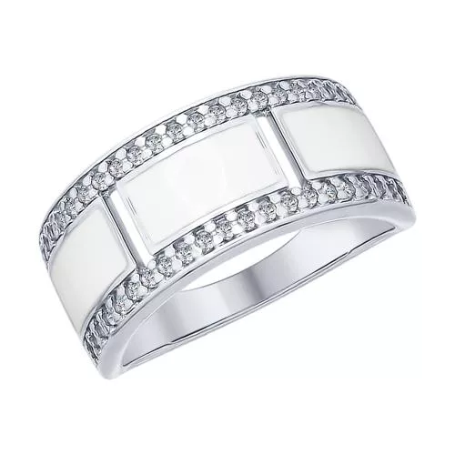 Кольцо из серебра с эмалью и фианитами