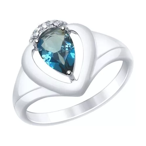 Кольцо из серебра с синим топазом и фианитами