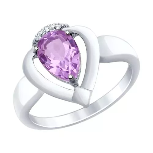 Кольцо из серебра с аметистом и фианитами