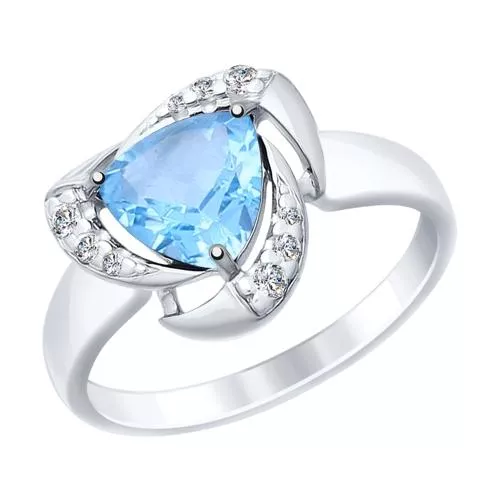 Кольцо из серебра с топазом и фианитами