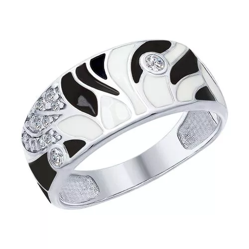 Кольцо из серебра с эмалью и фианитами