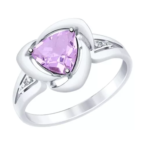 Кольцо из серебра с аметистом и фианитами