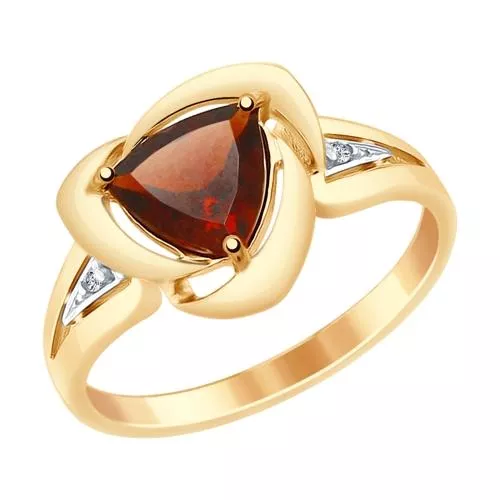 Кольцо из золочёного серебра с гранатом и фианитами