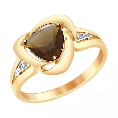 Кольцо из золочёного серебра с раухтопазом и фианитами