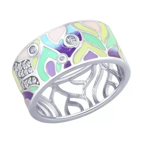 Кольцо из серебра с эмалью и фианитами