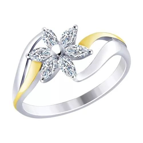 Кольцо из золочёного серебра с фианитами