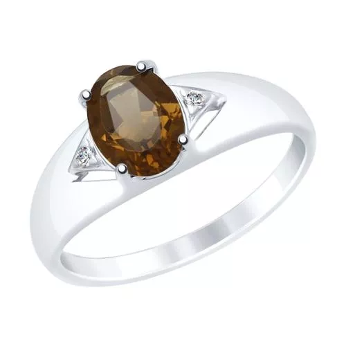 Кольцо из серебра с раухтопазом и фианитами