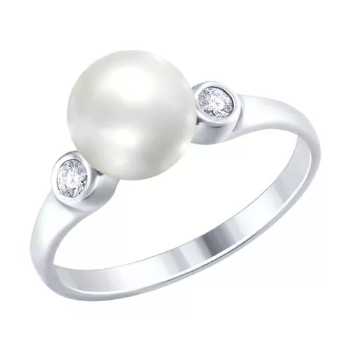 Кольцо из серебра с жемчугом и фианитами