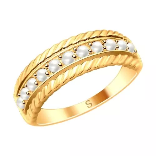 Кольцо из золочёного серебра с жемчугом Swarovski