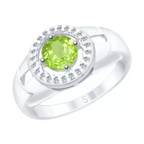 Кольцо из серебра с хризолитом и фианитами