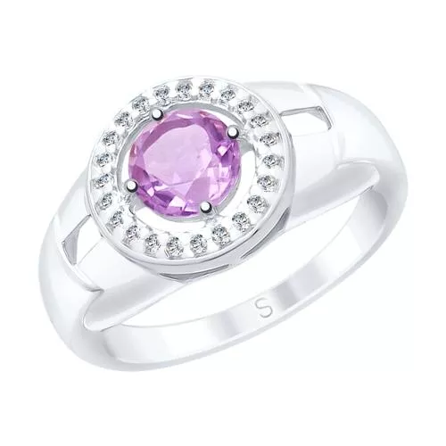 Кольцо из серебра с аметистом и фианитами
