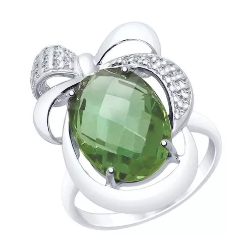 Кольцо из серебра с кварцем и фианитами