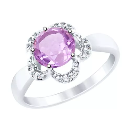 Кольцо из серебра с аметистом и фианитами