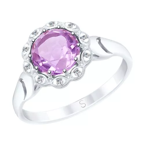 Кольцо из серебра с аметистом и фианитами