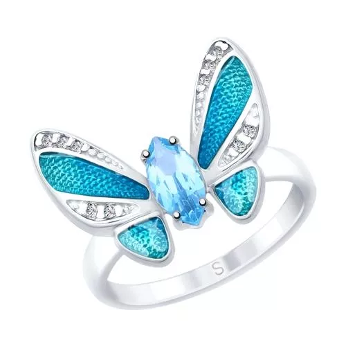 Кольцо из серебра с эмалью и топазом и фианитами