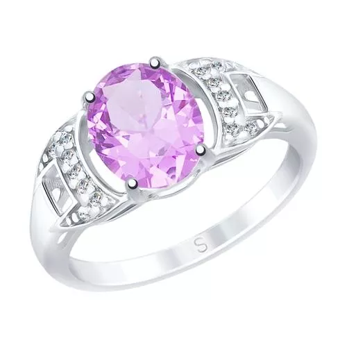 Кольцо из серебра с аметистом и фианитами