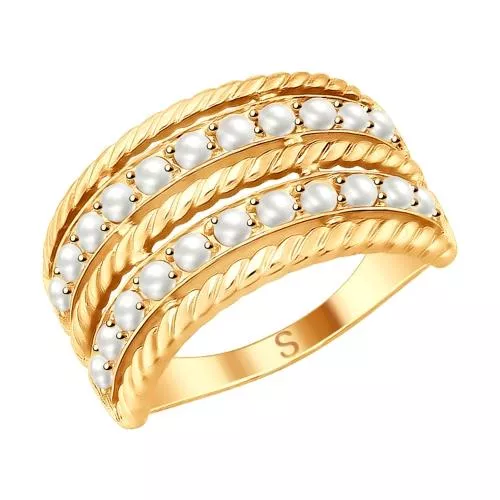 Кольцо из золочёного серебра с жемчугом Swarovski