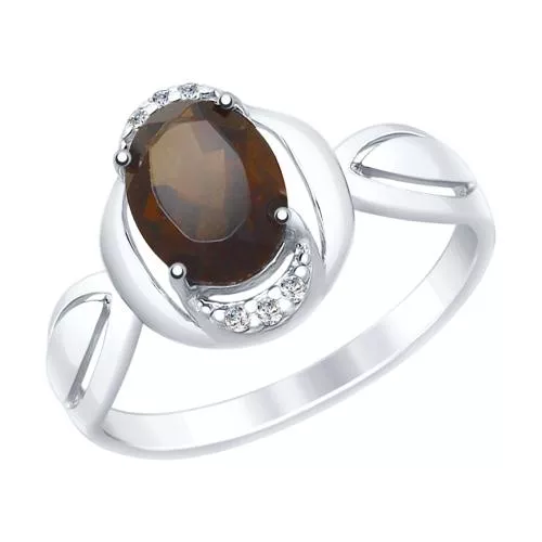 Кольцо из серебра с раухтопазом и фианитами