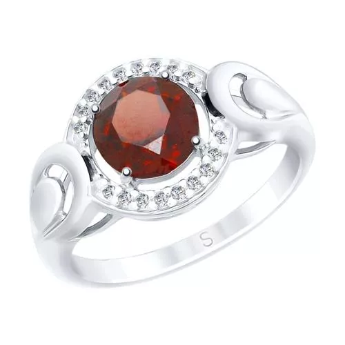 Кольцо из серебра с гранатом и фианитами