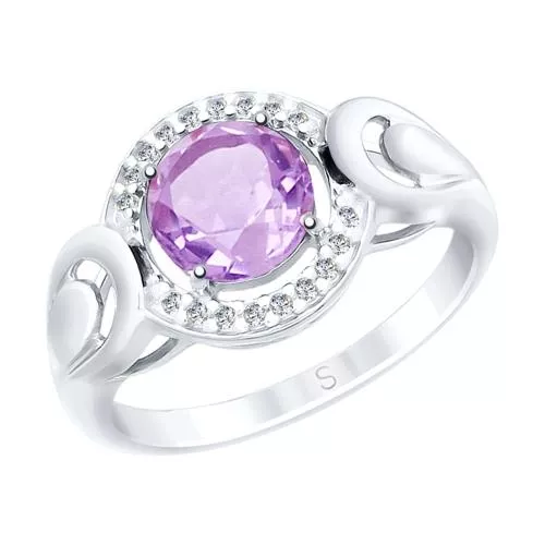 Кольцо из серебра с аметистом и фианитами