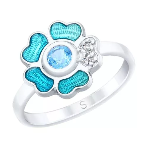 Кольцо из серебра с эмалью и топазом и фианитами