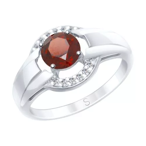 Кольцо из серебра с гранатом и фианитами