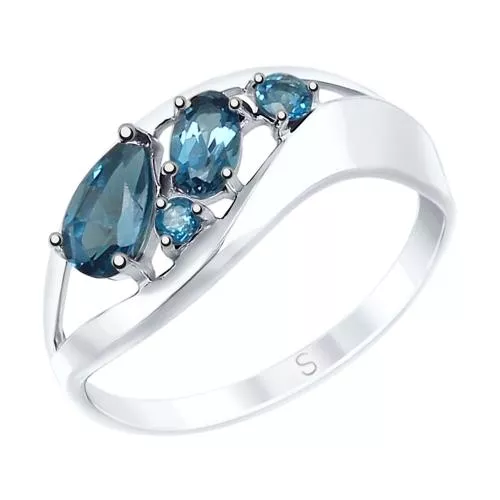 Кольцо из серебра с синими топазами