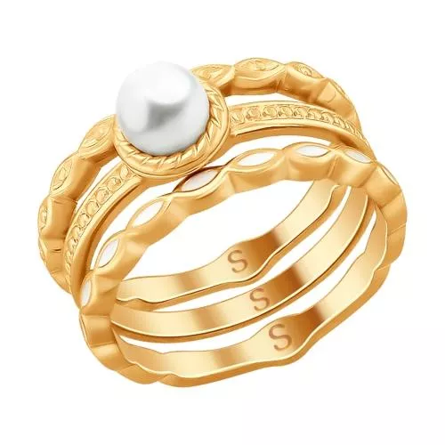 Кольцо из золочёного серебра с эмалью и жемчугом