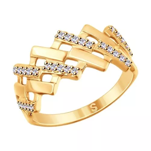 Кольцо из золочёного серебра с фианитами