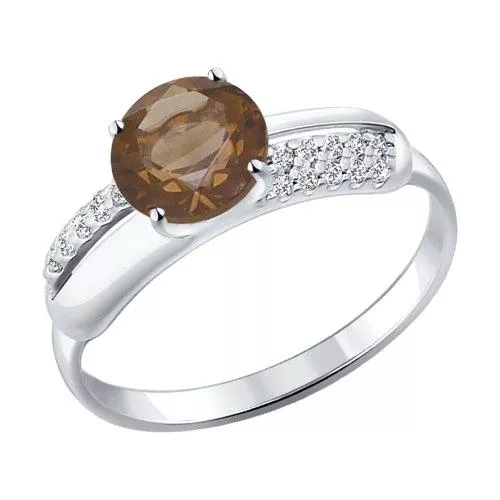 Кольцо из серебра с раухтопазом и фианитами