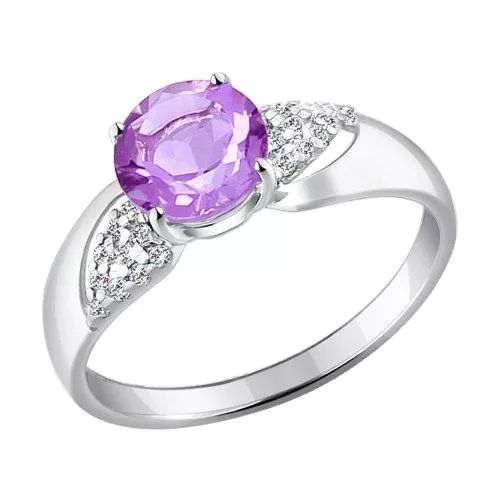 Кольцо из серебра с аметистом и фианитами