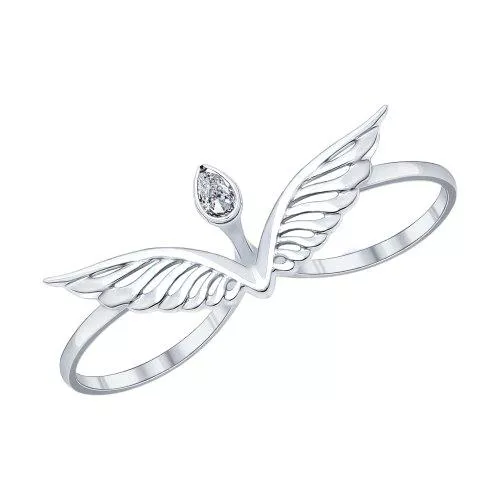 Кольцо на два пальца из серебра с фианитом