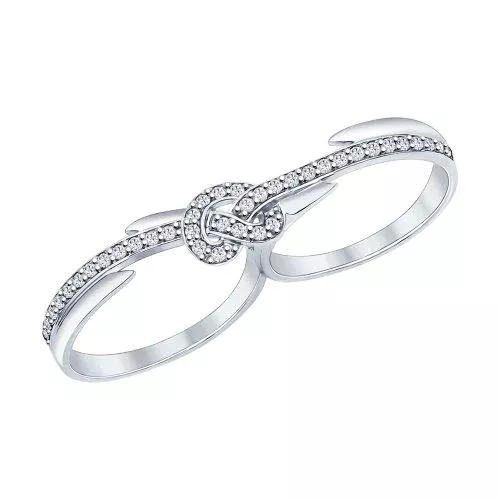 Кольцо на два пальца из серебра с фианитами