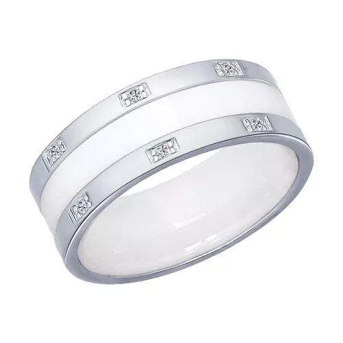 Кольцо из серебра с керамической вставкой и фианитом