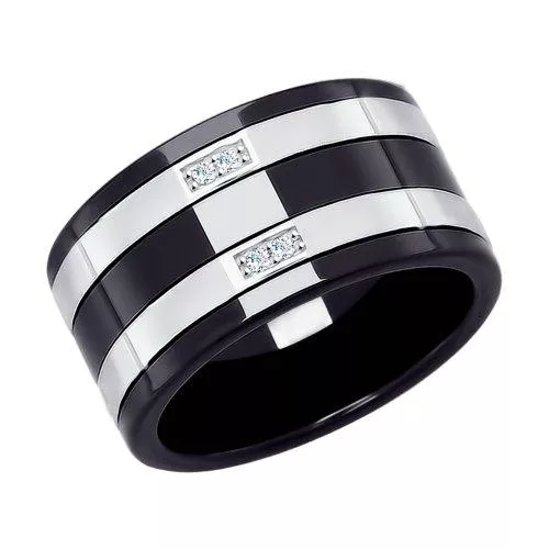 Кольцо из серебра с керамической вставкой и фианитом