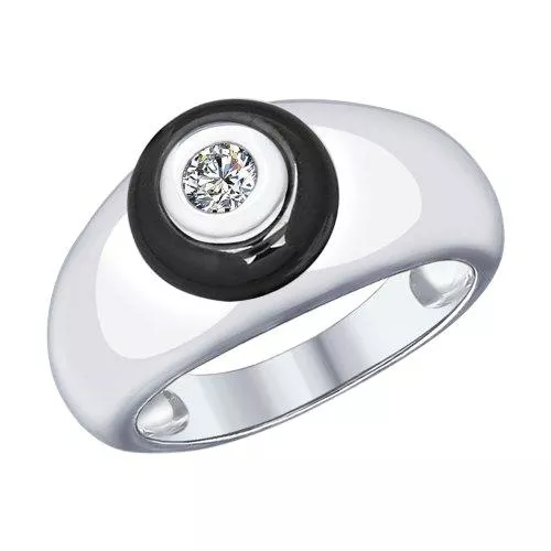 Кольцо из серебра с керамической вставкой и фианитом