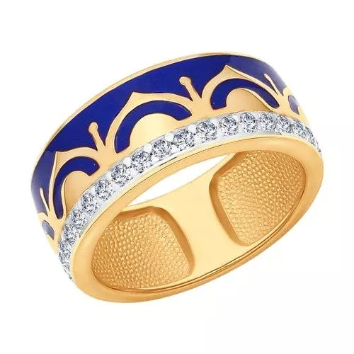 Кольцо из золочёного серебра с эмалью с фианитами
