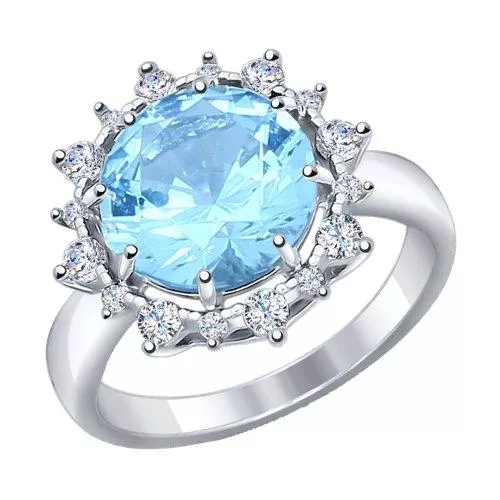 Кольцо из серебра с ситаллом и фианитами