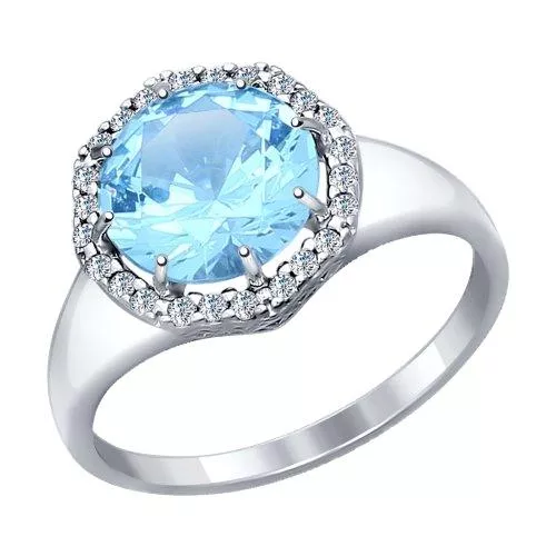 Кольцо из серебра с ситаллом и фианитами