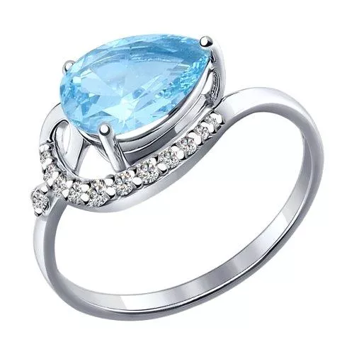 Кольцо из серебра с топаз sky ситаллом и фианитами