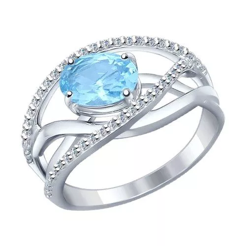 Кольцо из серебра с топаз sky ситаллом и фианитами