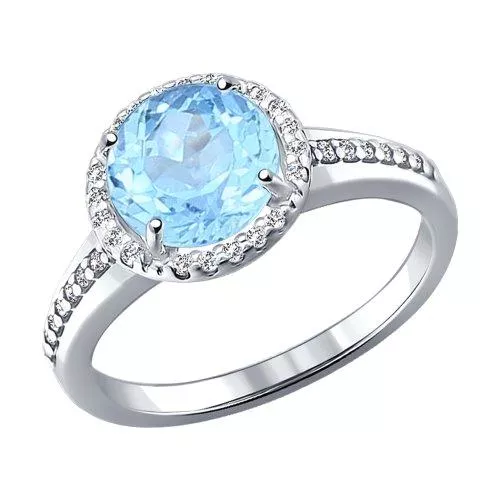 Кольцо из серебра с топаз sky ситаллом и фианитами