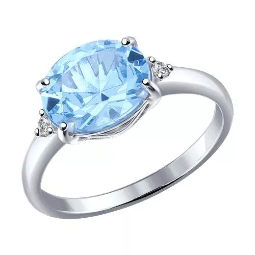 Кольцо из серебра с топаз sky ситаллом и фианитами