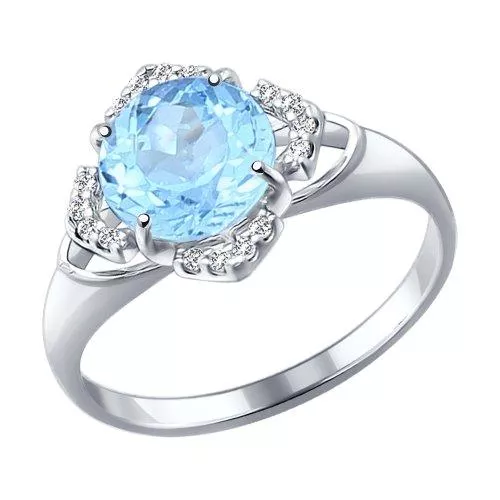 Кольцо из серебра с голубым ситаллом и фианитами