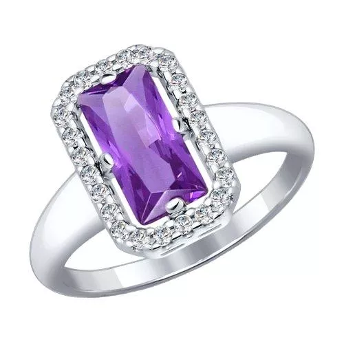 Кольцо из серебра с сиреневым ситаллом и фианитами